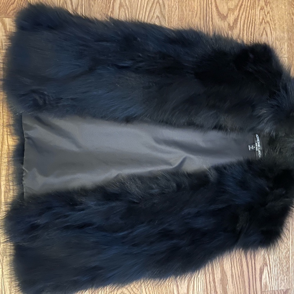 Adrienne Landau black fox vest real fur